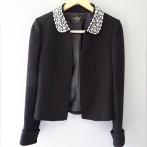 Elegant Black Jacket with Embellished Collar